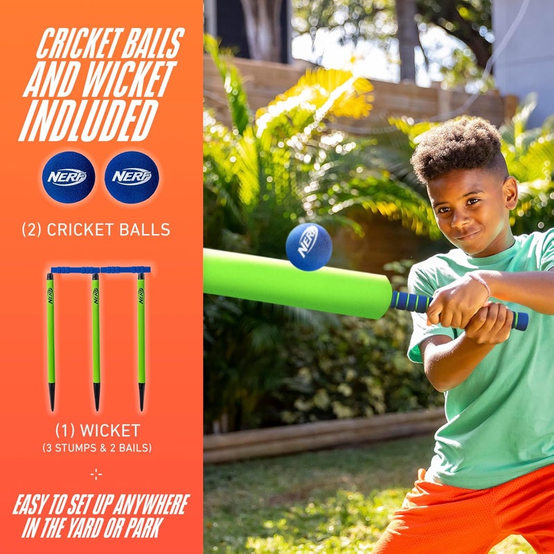 NERF Foam Cricket Set - Full Starter Cricket with 30" Bat, (2) Foam Balls + (3) Plastic Wickets - Perfect for Adults, Kids + Beginners - Full Set - Image 2